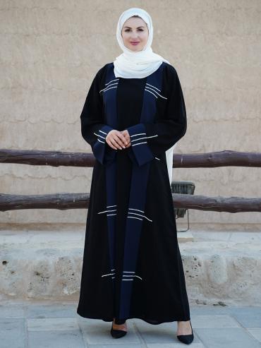 Bulk Black and Navy Blue Stylish Abaya with White Crystal Work