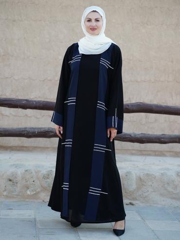 Bulk Black and Navy Blue Stylish Abaya with White Crystal Work
