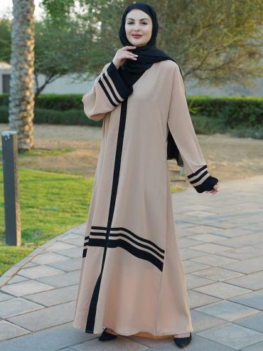 Bulk Trendy Abaya With Band Work On the Front and Sleeves in Cream