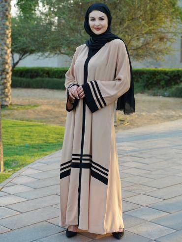 Bulk Trendy Abaya With Band Work On the Front and Sleeves in Cream