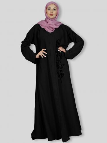Bulk Masha Crepe simple Abaya with Crystal Handwork in Black