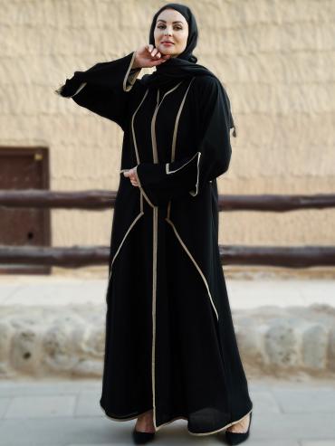 Bulk Black Abaya with an Attached Shrug and DoubleLayered Sleeves