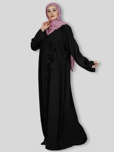 Bulk Masha Crepe simple Abaya with Crystal Handwork in Black
