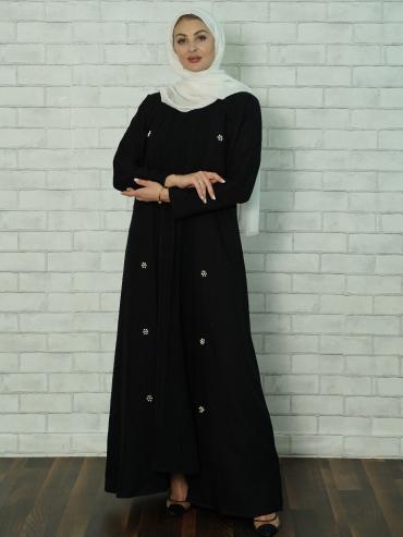 Bulk Black CEY Modest Dress with a Shrug and Pearl Work on the Front