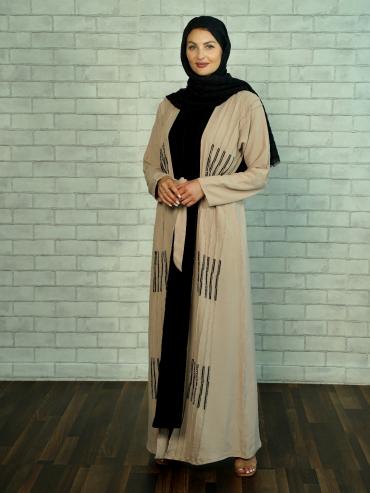 Bulk CEY Modest Dress With Shrug And Crystal Hand Work On Front With Belt In Almond And Black