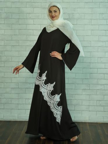 Bulk Dark Coffee Abaya with Elegant White Lacework