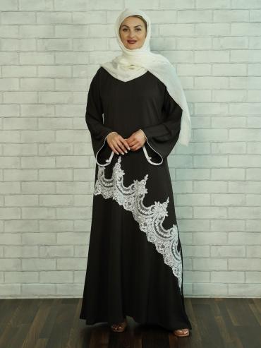 Bulk Dark Coffee Abaya with Elegant White Lacework