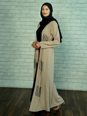 Bulk CEY Modest Dress With Shrug And Crystal Hand Work On Front With Belt In Almond And Black