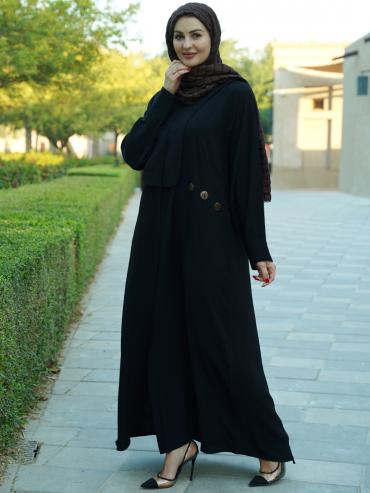 Bulk Black FrontOpen Modest Dress with Show Buttons on the Front