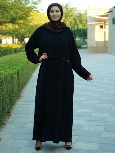 Bulk Black FrontOpen Modest Dress with Show Buttons on the Front