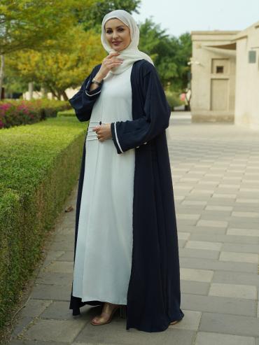 Bulk CEY Modest Dress with a Shrug and Show Button in OffWhite and Navy Blue