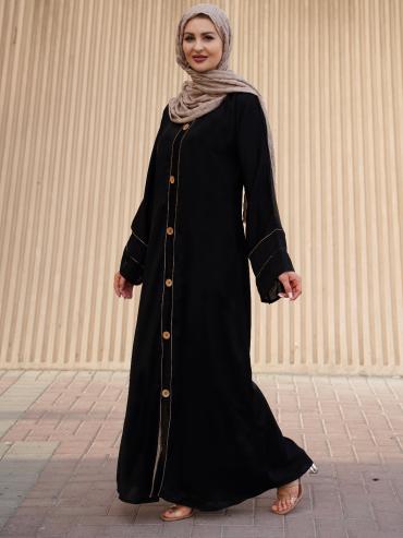 Bulk Abaya with Show Buttons on the Front and Sleeves in Black