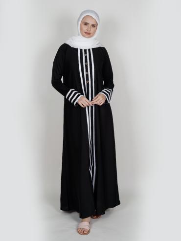 Bulk Nida Matte Abaya With White Band And Show Buttons In Black