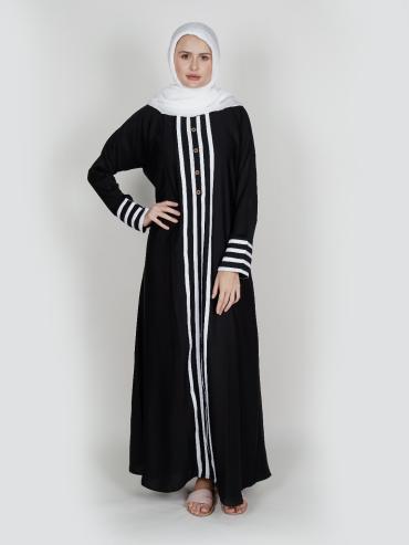 Bulk Gulf Nida Matte Abaya With White Band And Show Button In Black