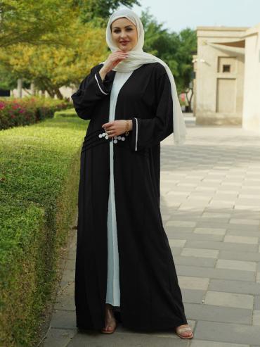 Bulk CEY Modest Dress with a Shrug and Show Button in OffWhite and Black