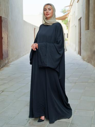 Bulk Nida Matte Farasha with Crystal Work on the Bottom of the Sleeves in Black
