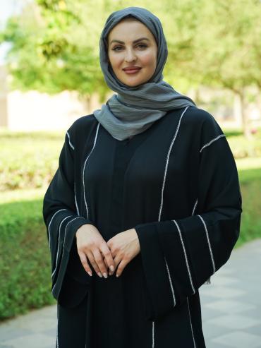 Bulk Zoom Abaya with Beaded Handwork on the Front and Sleeves in Black
