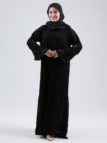 Bulk Black Zoom Abaya with Handwork and Pleated Design