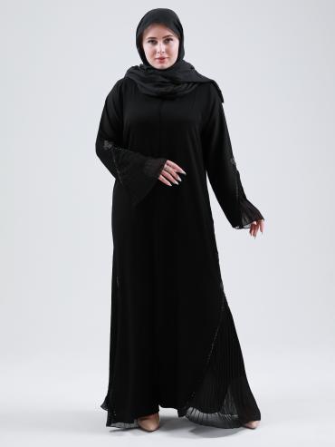 Bulk Gulf Zoom Abaya With Handwork And Pleated Chiffon In Black.