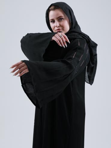 Bulk Black Zoom Abaya with Simple Handwork on the Sleeves