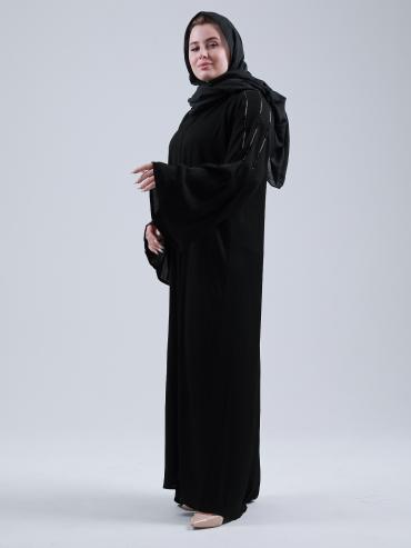 Bulk Black Zoom Abaya with Simple Handwork on the Sleeves