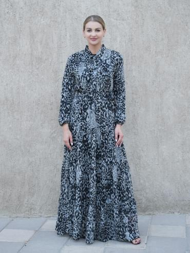 Bulk Tiger Printed Modest Dress In Ash