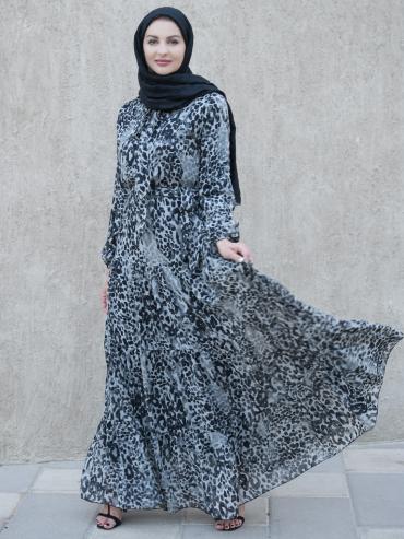 Bulk Tiger Printed Modest Dress In Ash