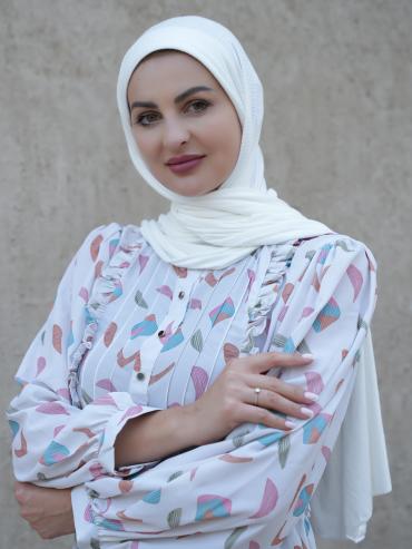 Bulk Modest Dress with Mordant Printing in Off White 