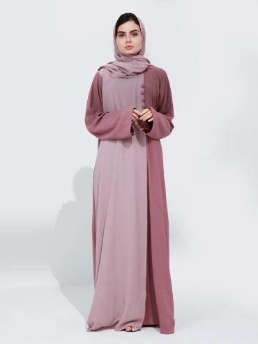 Bulk Modest Abaya With Show Buttons On Front In Blush Pink And Dull Magenta.