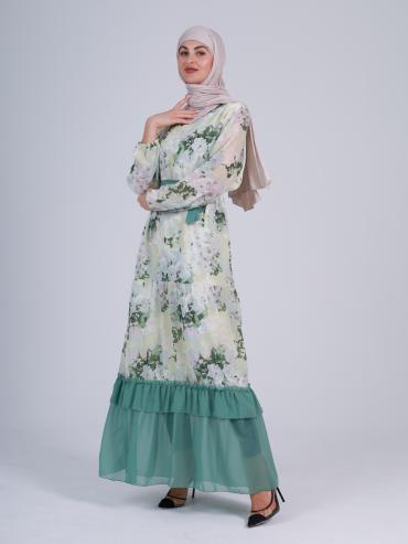 Bulk Zora FloralPrinted Modest Dress with a Belt