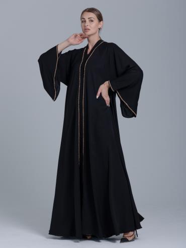 Bulk Black FrontOpen Abaya with Stone Lacework
