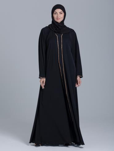Bulk Black FrontOpen Abaya with Stone Lacework