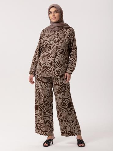 Bulk Printed Coord Set In Brown