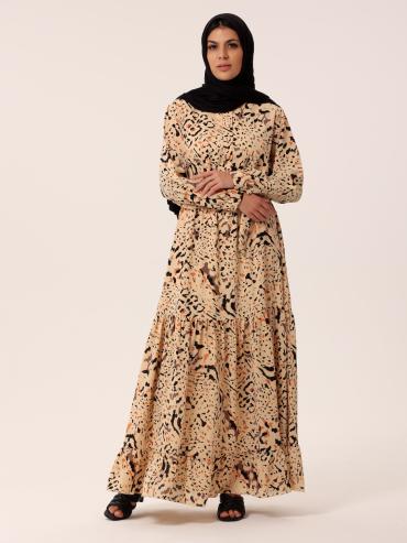 Bulk Printed Modest Dress in Cream