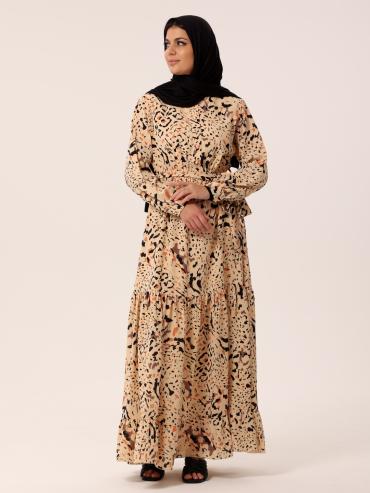 Bulk Printed Modest Dress in Cream
