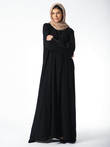 Bulk Abaya with Pleated Work and Show Buttons on the Front in Black