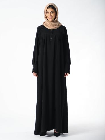 Bulk Abaya with Pleated Work and Show Buttons on the Front in Black