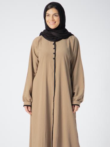Bulk Abaya with Piping Work and Show Buttons on the Front in Peanut Brown