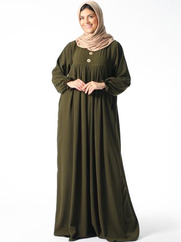 Bulk Gorgeous Pleated Abaya With Show Button In Olive.