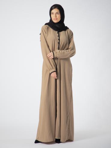 Bulk Abaya with Piping Work and Show Buttons on the Front in Peanut Brown