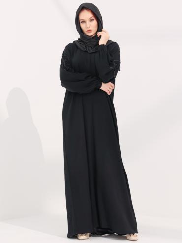Bulk Stylish Abaya with Handwork on the Sleeves in Black