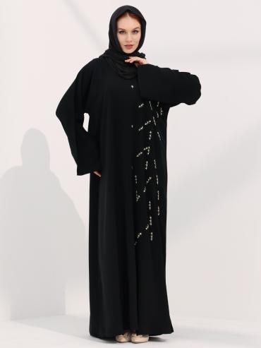 Bulk Elegant FrontOpen Abaya with Thread Embroidery on One Side