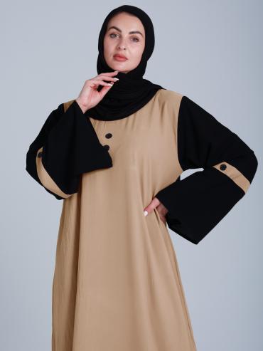 Bulk Abaya with Black Show Buttons on the Front in Beige