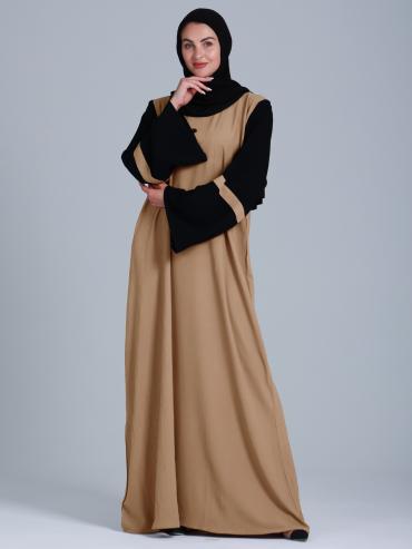 Bulk Abaya with Black Show Buttons on the Front in Beige