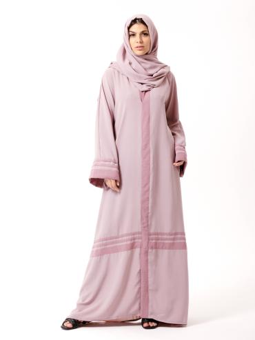 Bulk Trendy Abaya with Band Work on the Front and Sleeves in Blush Pink