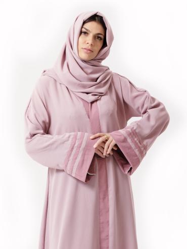 Bulk Trendy Abaya with Band Work on the Front and Sleeves in Blush Pink