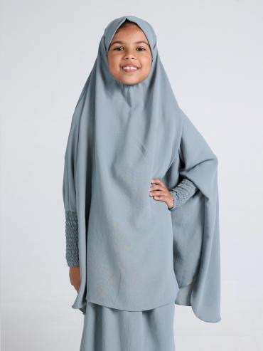 Bulk Kids Jilbab with Skirt and Khimar in Chrome Grey