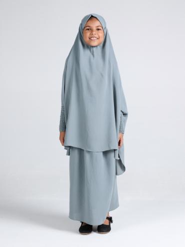 Bulk Kids Jilbab with Skirt and Khimar in Chrome Grey