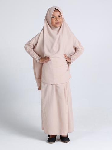 Bulk Kids Jilbab With Skirt And Khimar in Almond