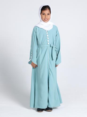 Bulk Kids Abaya with White Piping and Show Buttons on the Front and Sleeves 